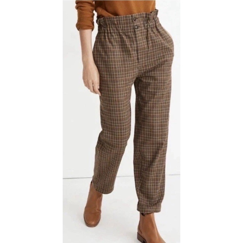 Madewell‎ Plaid Paperbag Waist Tapered Pants Size 0 High Rise Cropped Trouser